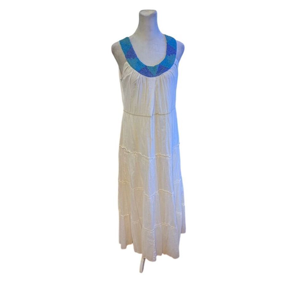 Chaundry Women's S White Maxi Dress Beaded Neckline Summer Beach Casual